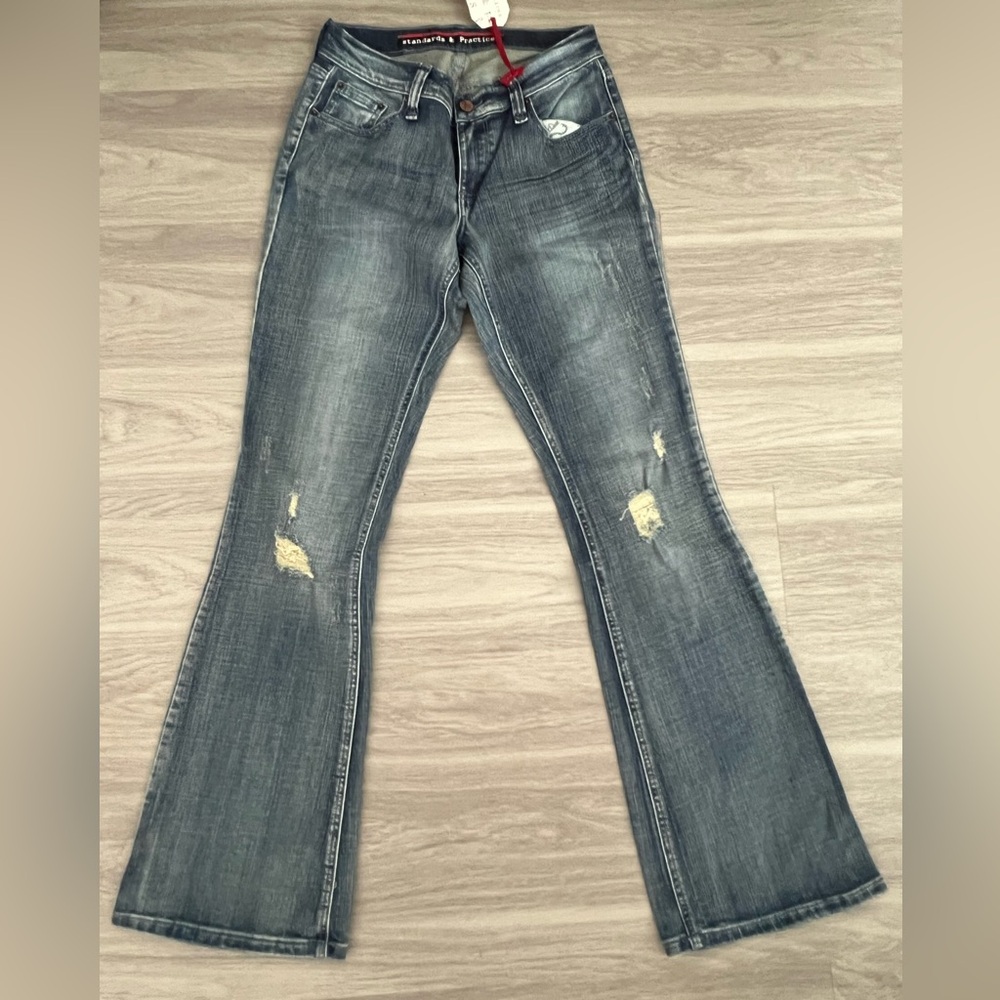 NWT Standards & Practices Distressed Bootcut Flare Jeans Size 4 Y2K